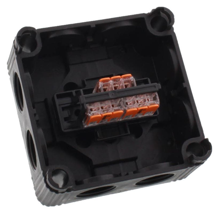 Wiska 10110404 COMBI 308 Junction Box + 3x 3-pole WAGO 221-413 Connectors - Black - westbasedirect.com