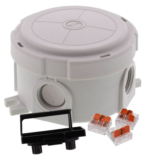 Wiska 10110635 COMBI 304 Circular Junction Box + 3x 3-pole WAGO 221-413 Connectors - Light Grey - westbasedirect.com