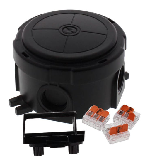 Wiska 10110636 COMBI 304 Circular Junction Box + 3x 3-pole WAGO 221-413 Connectors - Black - westbasedirect.com