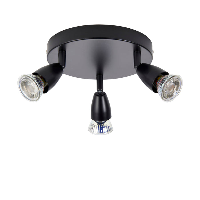 Saxby 101330 Amalfi 3lt round spotlight black 35W Matt black paint 3 x 35W GU10 reflector (Required) - westbasedirect.com
