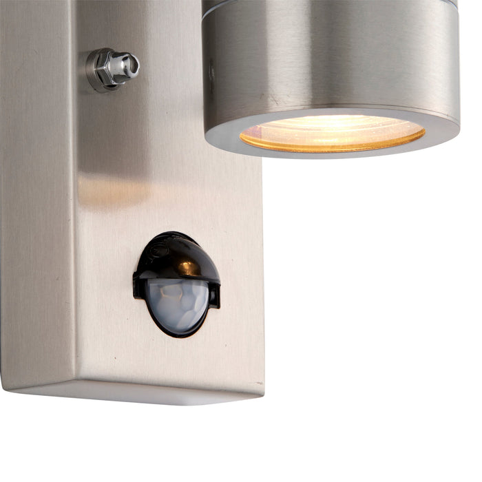 Saxby 101351 Palin PIR 1lt wall marine grade IP65 7W Brushed stainless steel & clear glass 7W LED GU10 (Required) - westbasedirect.com
