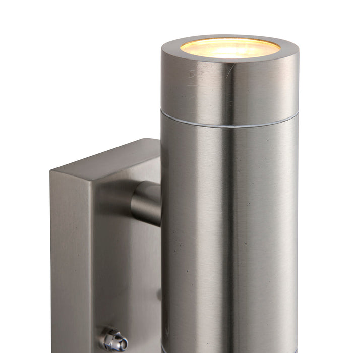 Saxby 101352 Palin PIR 2lt wall marine grade IP65 7W Brushed stainless steel & clear glass 2 x 7W LED GU10 (Required) - westbasedirect.com