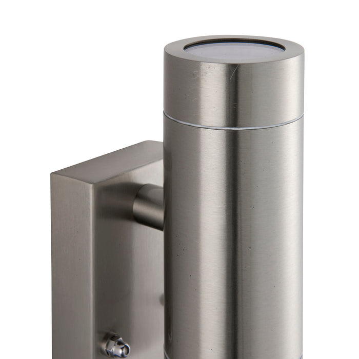 Saxby 101352 Palin PIR 2lt wall marine grade IP65 7W Brushed stainless steel & clear glass 2 x 7W LED GU10 (Required) - westbasedirect.com