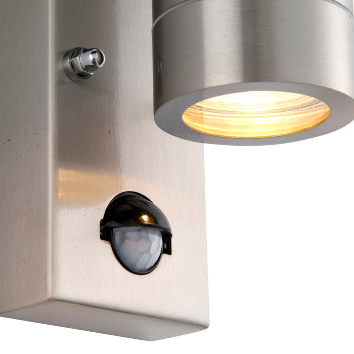 Saxby 101352 Palin PIR 2lt wall marine grade IP65 7W Brushed stainless steel & clear glass 2 x 7W LED GU10 (Required) - westbasedirect.com