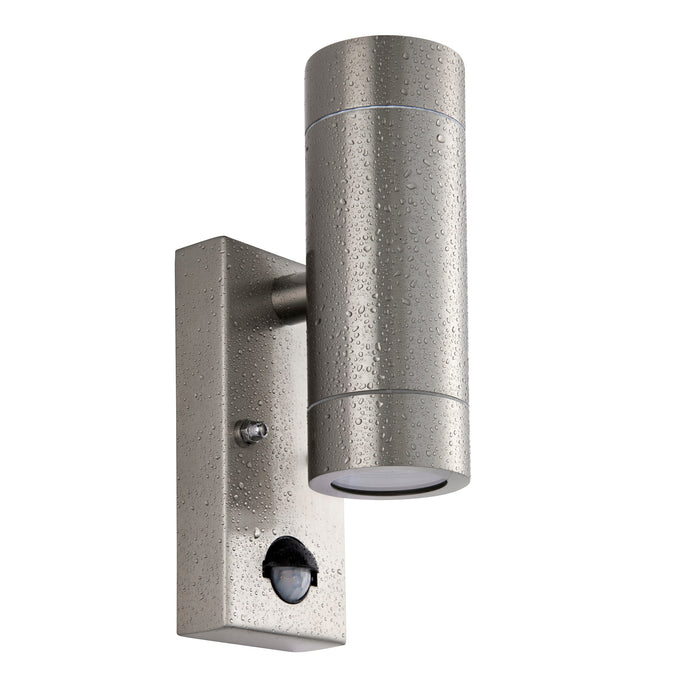 Saxby 101352 Palin PIR 2lt wall marine grade IP65 7W Brushed stainless steel & clear glass 2 x 7W LED GU10 (Required) - westbasedirect.com