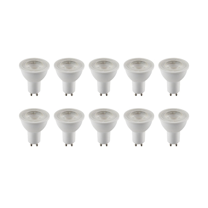 Saxby 113571 GU10 LED 5W 10PACK 4000K/470LM/DIM 5W Matt white plastic & clear prismatic pc 10 x 5W LED GU10 Cool White - westbasedirect.com