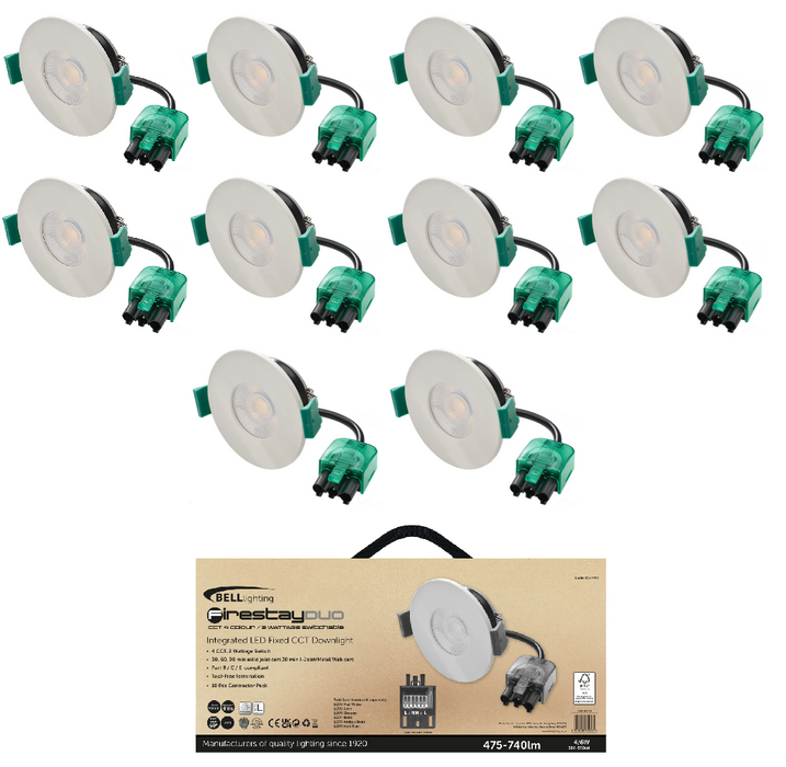 BELL 11377V2 4/6W Firestay Duo LED CCT Wattage Switchable Fixed Downlight - (11370V2) Contractor Pack (x10) - Includes White Bezel