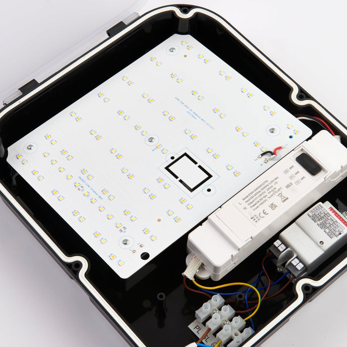 Saxby 114570 Lucca CCT microwave IP65 30W Opal & matt black textured pc 30W LED module (SMD 2835  CCT) CCT - westbasedirect.com