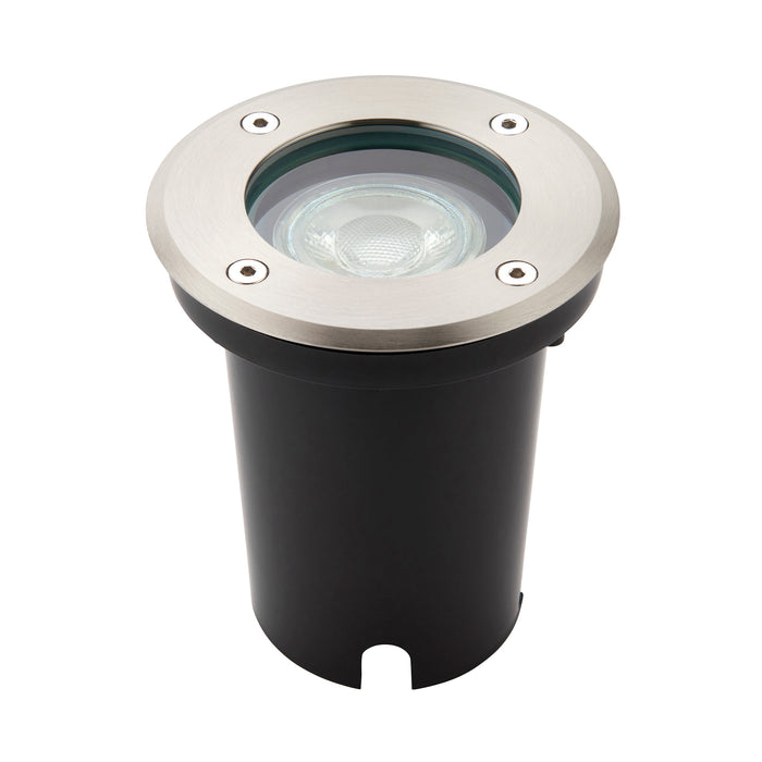 Saxby 114578 Pillar round IP67 7W Brushed stainless steel & clear glass 7W LED GU10 - westbasedirect.com