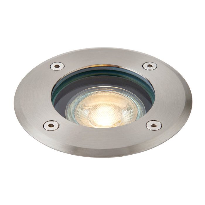 Saxby 114578 Pillar round IP67 7W Brushed stainless steel & clear glass 7W LED GU10 - westbasedirect.com