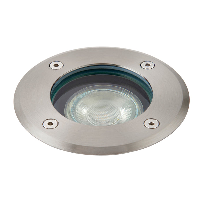 Saxby 114578 Pillar round IP67 7W Brushed stainless steel & clear glass 7W LED GU10 - westbasedirect.com