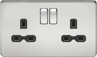 Knightsbridge SFR9000PCx5 Screwless 13A 2G DP Switched Socket - Polished Chrome + Black Insert (5 Pack)