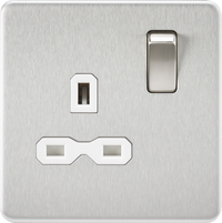 Knightsbridge SFR7000BCWx10 Screwless 13A 1G DP Switched Socket - Brushed Chrome + White Insert (10 Pack)