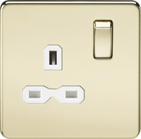 Knightsbridge SFR7000PBWx10 Screwless 13A 1G DP Switched Socket - Polished Brass + White Insert (10 Pack)