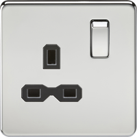 Knightsbridge SFR7000PCx10 Screwless 13A 1G DP Switched Socket - Polished Chrome + Black Insert (10 Pack)