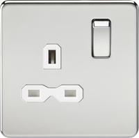 Knightsbridge SFR7000PCWx10 Screwless 13A 1G DP Switched Socket - Polished Chrome + White Insert (10 Pack)