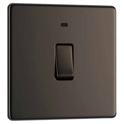 BG FBN31 Flatplate Screwless 20A DP Switch + Neon - Black Nickel - westbasedirect.com