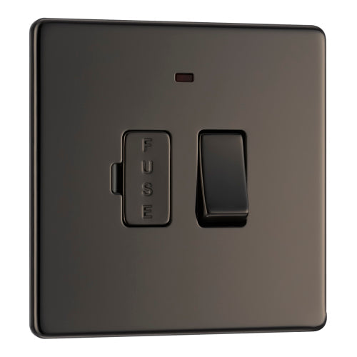 BG FBN52 Flatplate Screwless Switched Spur + Neon 13A - Black Nickel - westbasedirect.com