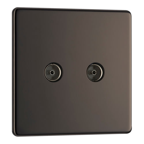 BG FBN61 Flatplate Screwless Double TV Aerial Socket - Black Insert - Black Nickel - westbasedirect.com