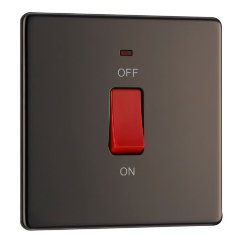 BG FBN74 Flatplate Screwless 45A DP Single Plate + Neon - Black Nickel - westbasedirect.com