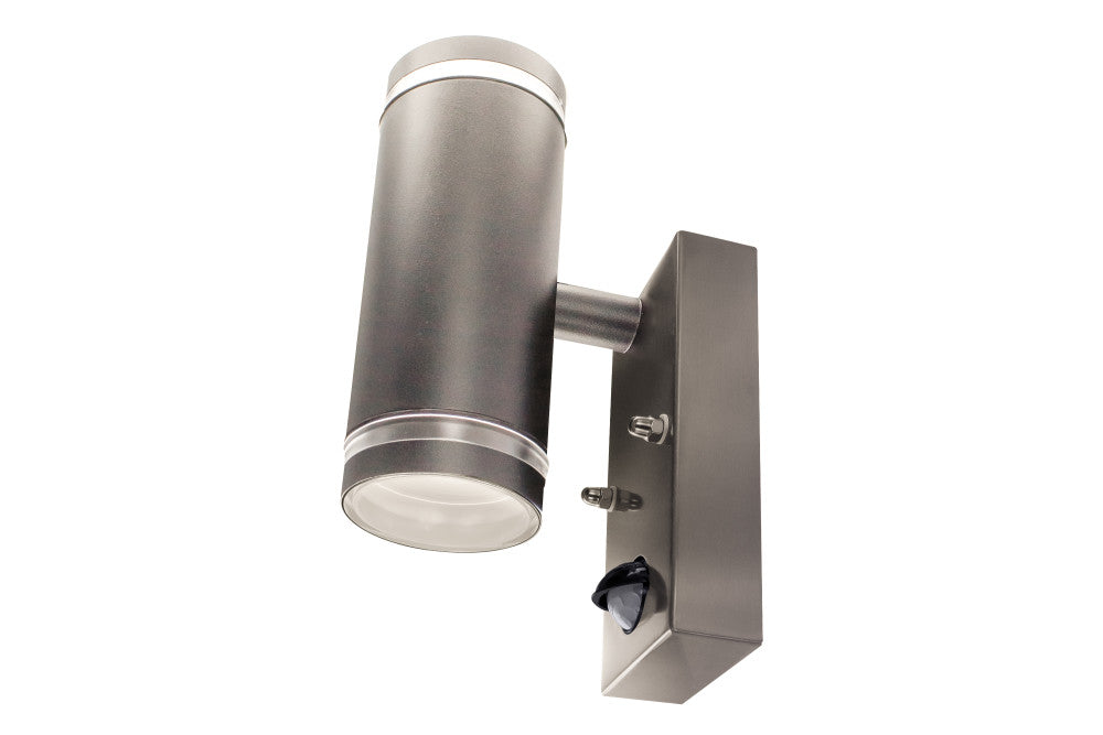 Integral ILDED062 Outdoor Stainless Steel Up And Down GU10 IP54 Wall Light with PIR Anthracite Grey - westbasedirect.com