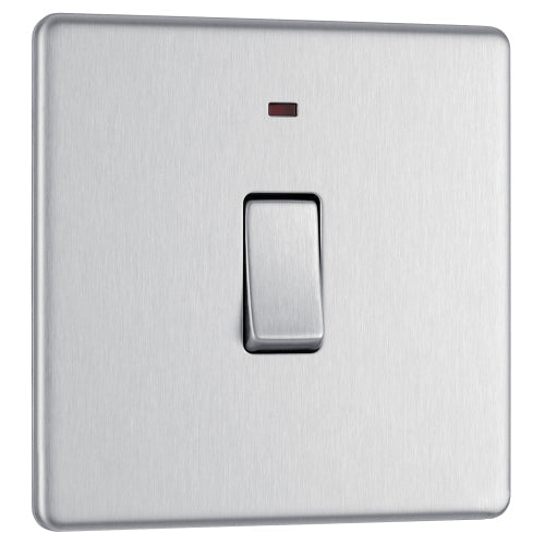 BG FBS31 Flatplate Screwless 20A DP Switch + Neon - Brushed Steel - westbasedirect.com
