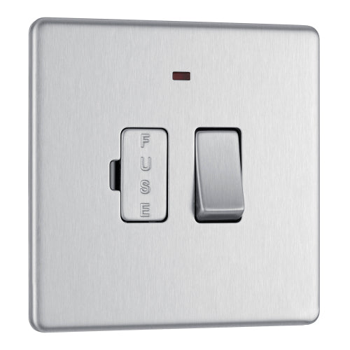 BG FBS52 Flatplate Screwless Switched Spur + Neon 13A - Brushed Steel - westbasedirect.com