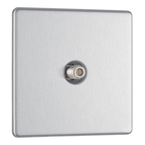 BG FBS64 Flatplate Screwless 1 Gang Satellite Socket - Brushed Steel - westbasedirect.com