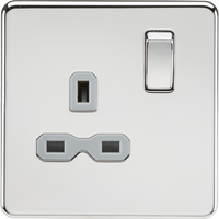 Knightsbridge SFR7000PCGx10 Screwless 13A 1G DP Switched Socket - Polished Chrome + Grey Insert (10 Pack)