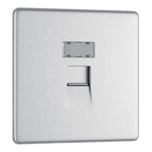 BG FBSRJ451 Flatplate Screwless RJ45 Single Data Outlet Socket - Brushed Steel - westbasedirect.com