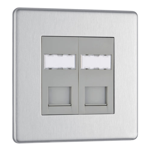 BG FBSRJ452 Flatplate Screwless RJ45 Double Data Outlet Socket - Brushed Steel - westbasedirect.com