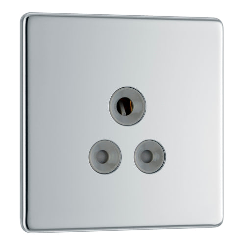 BG FPC29G Flatplate Screwless Unswitched Round Pin Socket 5A - Grey Insert - Polished Chrome - westbasedirect.com