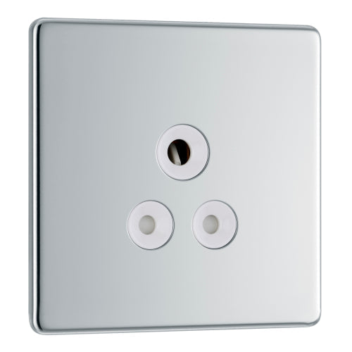 BG FPC29W Flatplate Screwless Unswitched Round Pin Socket 5A - White Insert - Polished Chrome - westbasedirect.com