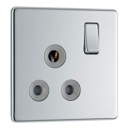 BG FPC99G Flatplate Screwless 15A Switched Socket - Grey Insert - Polished Chrome - westbasedirect.com