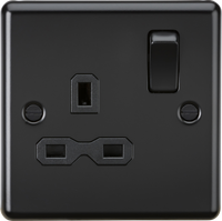 Knightsbridge CL7MBBx10 Rounded Edge 13A 1G DP Switched Socket - Matt Black (10 Pack)