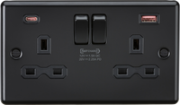 Knightsbridge CL9945MBB Rounded Edge 13A 2G DP Switched Socket +2x USB A+C (45W FASTCHARGE) - Matt Black