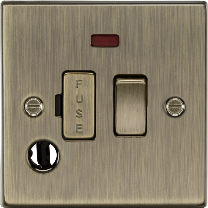 Knightsbridge CS63FAB Square Edge 13A Switch Fused Spur Unit + Neon & Flex Outlet - Antique Brass - westbasedirect.com