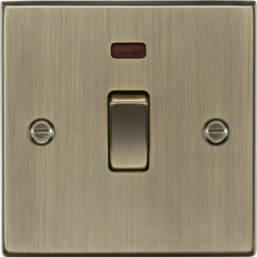 Knightsbridge CS834NAB Square Edge 20A 1G DP Switch + Neon - Antique Brass - westbasedirect.com