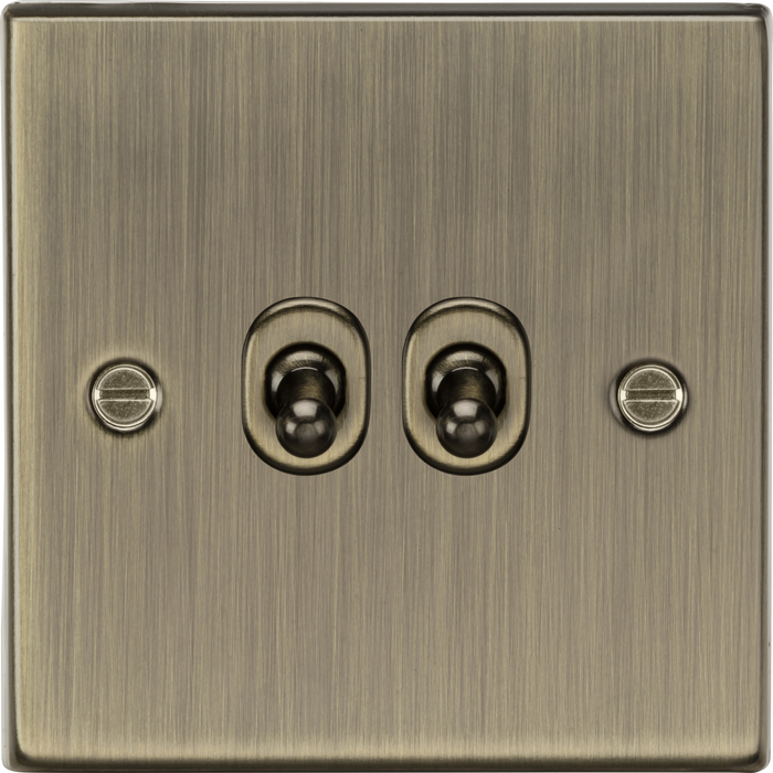 Knightsbridge CSTOG2AB Square Edge 10AX 2G 2-Way Toggle Switch - Antique Brass - westbasedirect.com