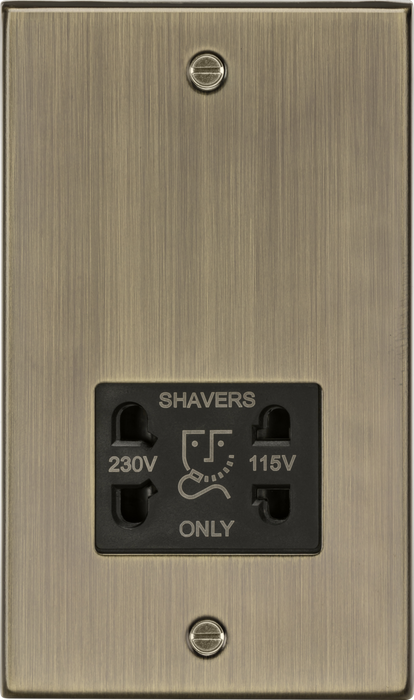 Knightsbridge CS89AB Square Edge 115/230V Dual Voltage Shaver Socket - Antique Brass + Black Insert - westbasedirect.com
