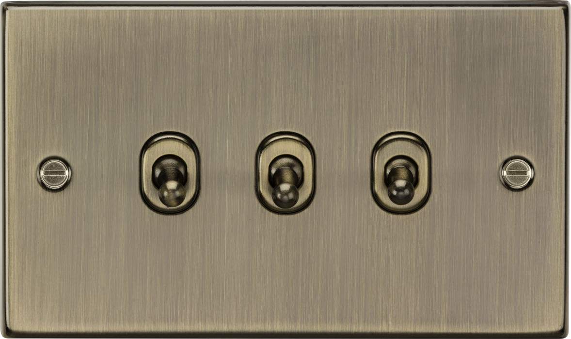 Knightsbridge CSTOG3AB Square Edge 10AX 3G 2-Way Toggle Switch - Antique Brass - westbasedirect.com