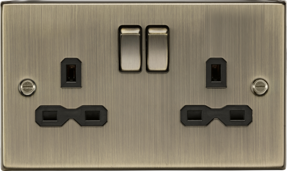 Knightsbridge CS9AB Square Edge 13A 2G DP Switched Socket - Antique Brass + Black Insert - westbasedirect.com