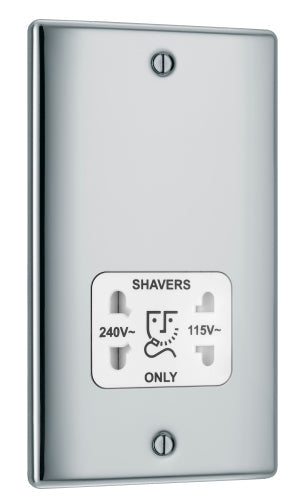 BG NPC20W Nexus Metal Dual Voltage Shaver Socket - White Insert - Polished Chrome - westbasedirect.com