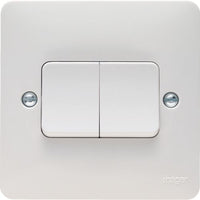 Hager WMPS22W Sollysta White Moulded 10AX 2 Gang 2 Way Wall Switch (Wide Rocker)
