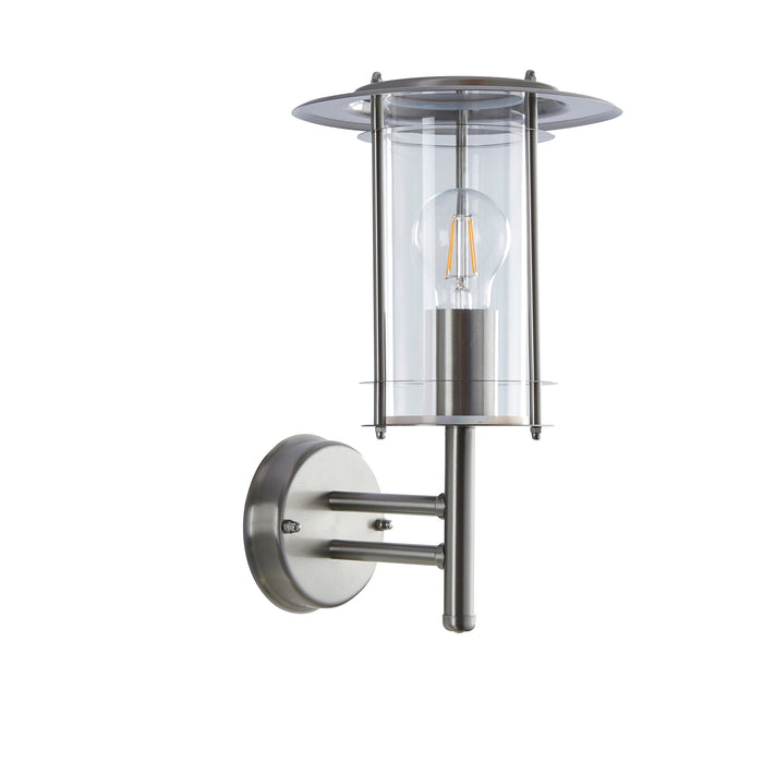 Saxby 4478182 York 1lt wall IP44 15W Polished stainless steel & clear pc 15W LED E27 (Required) - westbasedirect.com