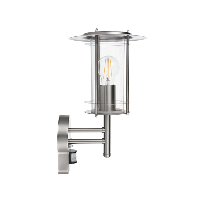 Saxby 4479782 York PIR 1lt wall IP44 15W Polished stainless steel & clear pc 15W LED E27 (Required) - westbasedirect.com