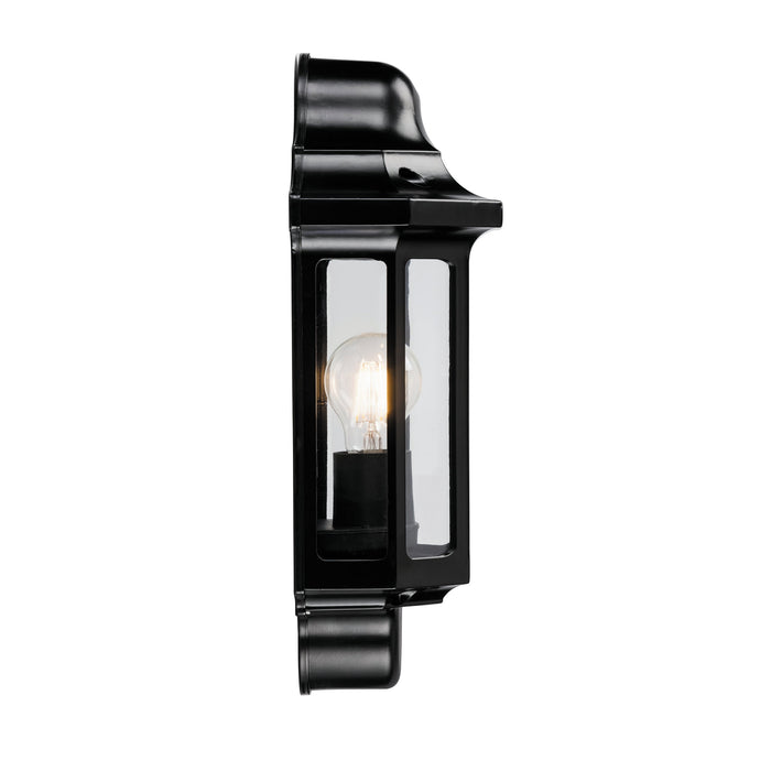 Saxby 1818S Traditional half lantern IP44 15W Satin black paint & clear pc 15W LED E27 (Required) - westbasedirect.com