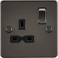 Knightsbridge FPR7000GMx10 Flat Plate 13A 1G DP Switch Socket - Gunmetal + Black Insert (10 Pack)