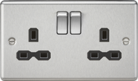 Knightsbridge CL9BCx5 Rounded Edge 13A 2G DP Switched Socket - Brushed Chrome + Black Insert (5 Pack)