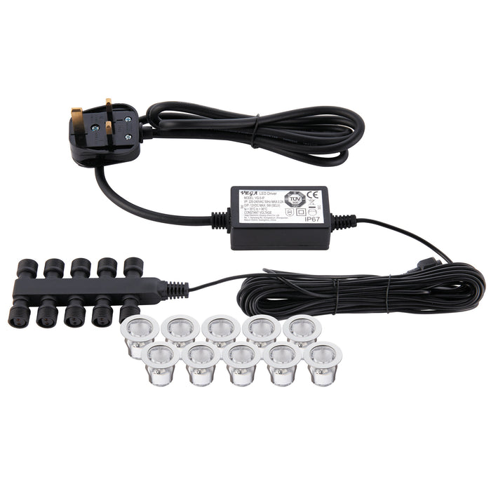 Saxby 13890 Ikon round 30mm kit IP67 0.45W Polished stainless steel & clear pc 10 x 0.45W LED module (SMD 2835) - westbasedirect.com